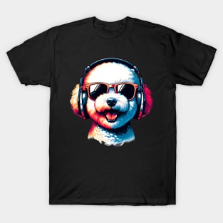 Grinning Bichon Frise as Smiling DJ in Sunglasses T-Shirt